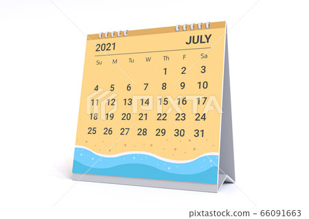 3D Rendering - Calendar for July with summer beach theme. 2021 Monthly calendar week starts on sunday. 3D Rendering - Calendar for July with summer beach theme. 2021 Monthly calendar week starts on sunday. 66091663