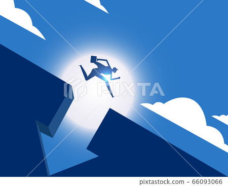 A business man running across a hole and an arrow A business man running across a hole and an arrow 66093066