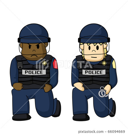 Police kneeling down for peace and respect to George floyd Rally in the USA. 66094669