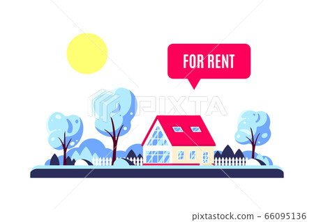 Winter forest house, vector illustration in flat design style 66095136
