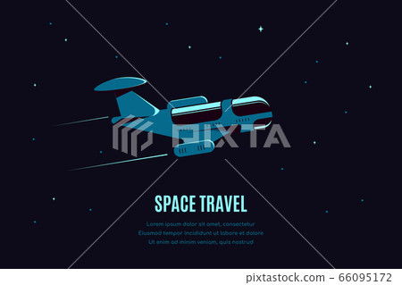 Space banner design with starship, flat style illustration 66095172