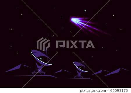 Space banner design with radiotelescope and comet in the sky, flat style illustration Space banner design with radiotelescope and comet in the sky, flat style illustration 66095173