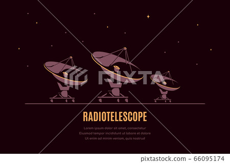 Space banner design with radiotelescope, flat style illustration 66095174