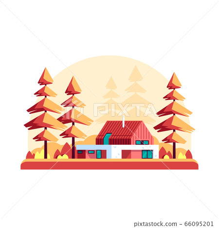 Autumn landscape with modern villa 66095201