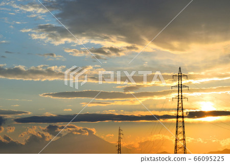 Fuji seen from the Samukawa industrial park and sunset 66095225