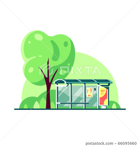 Spring landscape with bus stop, flas style vector Spring landscape with bus stop, flas style vector 66095660
