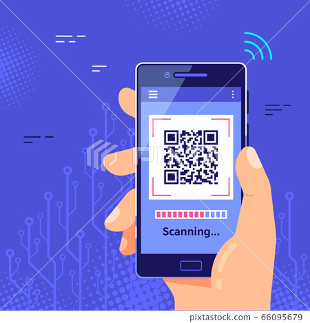QR code scanning concept banner. Flat style vector 66095679
