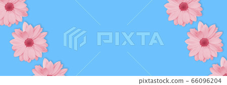 Pink flowers floral long banner or poster on blue 66096204