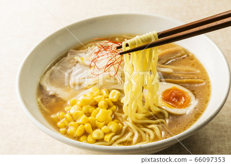 Miso corn ramen made from noodles with chopsticks Miso corn ramen made from noodles with chopsticks 66097353
