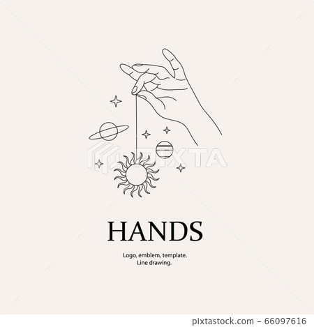 Magical hand. Hands, planets, sun and stars. Print for t-shirts. Magical hand. Hands, planets, sun and stars. Print for t-shirts. 66097616
