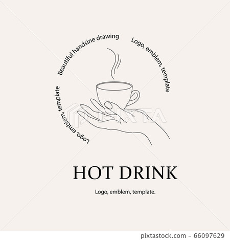 Hot drink. Hand with a cup. Line drawing. Hot drink. Hand with a cup. Line drawing. 66097629