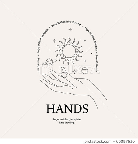 Magical hand. Hands, planets, sun and stars. Magical hand. Hands, planets, sun and stars. 66097630