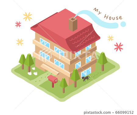 紅色屋頂（三層樓）的房子的插圖 66099152