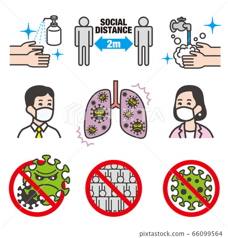 Coronavirus infection prevention illustration material set Coronavirus infection prevention illustration material set 66099564
