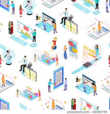 People and App Interfaces Concept Seamless Pattern Background 3d Isometric View. Vector People and App Interfaces Concept Seamless Pattern Background 3d Isometric View. Vector 66099795