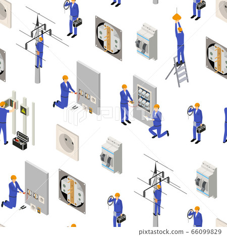 Character Electrician in Uniform Concept Seamless Pattern Background 3d Isometric View. Vector Character Electrician in Uniform Concept Seamless Pattern Background 3d Isometric View. Vector 66099829