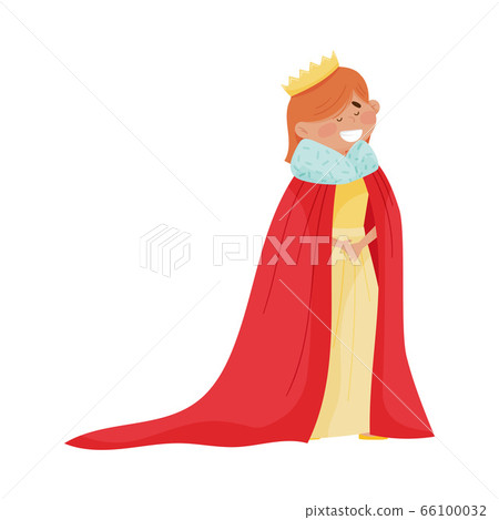 Little Princess with Red Hair Wearing Crown and Dressy Cloak Vector Illustration Little Princess with Red Hair Wearing Crown and Dressy Cloak Vector Illustration 66100032