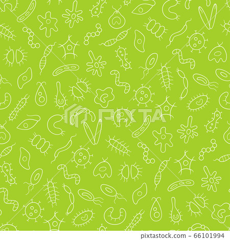 Germs, virus, bacterias and pathogen. Microbes and protozoa. Seamless vector pattern 66101994