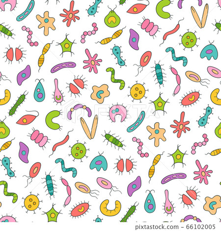 Microbes, virus, bacterias and pathogen icons colorful set. Collection of abstract vector germs 66102005