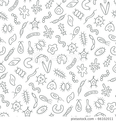 Abstract seamless pattern of germs, virus and bacteria on white background. 66102011