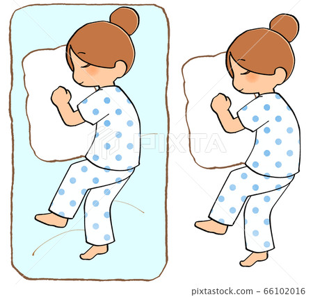 Stock illustration: a woman holding a pillow and sleeping 66102016