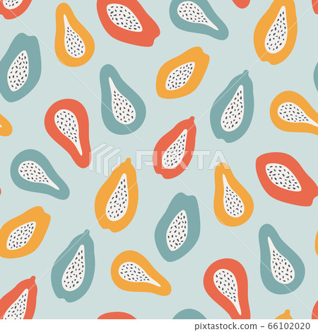 Papaya fruits. Halves of papaya. Hand drawn abstract seamless pattern. Vector  66102020
