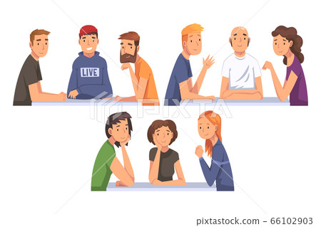 People Sitting and Looking at Us Set, Meeting of Friends Cartoon Vector Illustration People Sitting and Looking at Us Set, Meeting of Friends Cartoon Vector Illustration 66102903