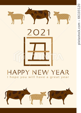 2021牛年新年賀卡模板與牛剪影 66103120
