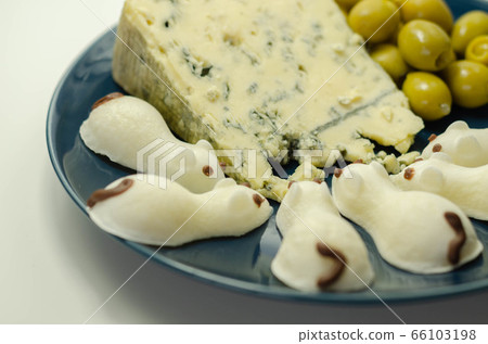 Full fat soft blue veined cheese with olives and Full fat soft blue veined cheese with olives and 66103198