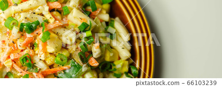 Cavatelli pasta with iceberg lettuce, carrots, Cavatelli pasta with iceberg lettuce, carrots, 66103239