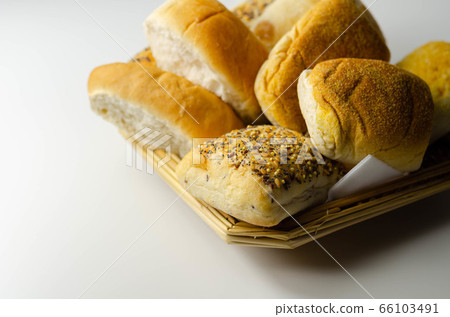 Various types of bread served on a wicker tray, Various types of bread served on a wicker tray, 66103491