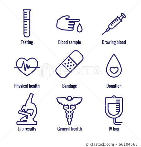 Blood testing and work icon set with syringe, Blood testing and work icon set with syringe, 66104563