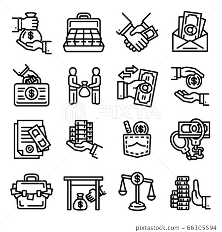 Bribery icon set, outline style Bribery icon set, outline style 66105594