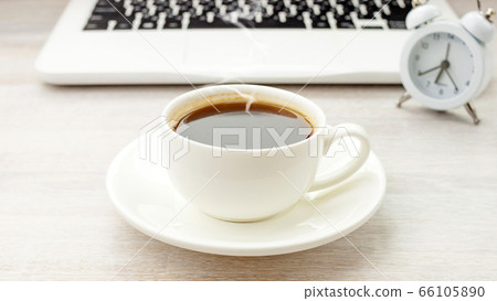 Morning coffee black hot espresso with steam in Morning coffee black hot espresso with steam in 66105890