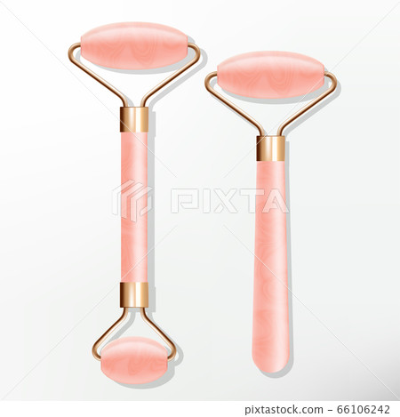 Vector Trendy Natural Rose Quartz Crystal Roll on Face Massager with Golden Plating Metal 66106242
