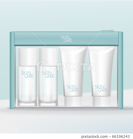 Vector Travel Mini Tubes & Bottles Toiletries Set in Clear Plastic & Leather Zipper Bag. 66106243