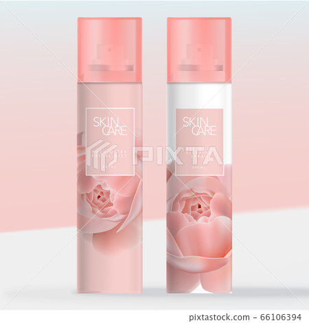 Vector Air Freshener, Sleeping Spray or Facial Mist Aerosol Can with Transparent Coral Cap. Rose Pattern Printed. 66106394