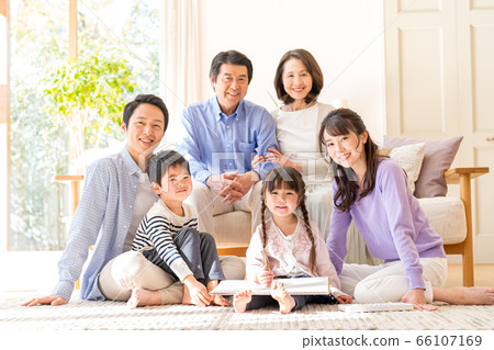 Three generations family, living, home 66107169
