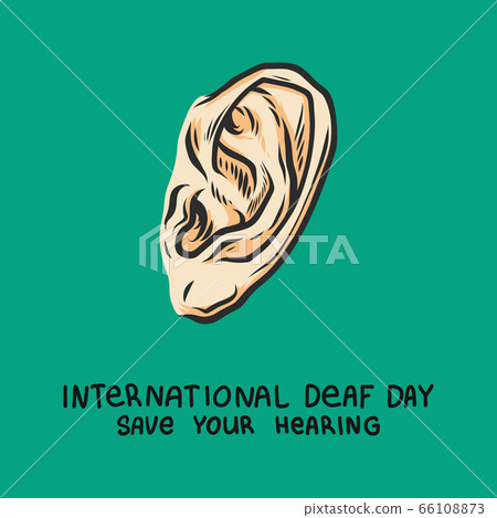 Deaf day green concept background, hand drawn style 66108873
