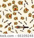 The endless pattern consists of stylized shields and swords. A good pattern for children s room wallpaper or wrapping paper. The old aristocracy and chivalry. 66109248