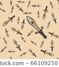 Heraldic symbols. The seamless pattern consists of stylized fantasy swords. A good pattern for children's room wallpaper or wrapping paper. The old aristocracy and chivalry. 66109250
