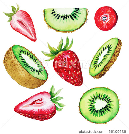 Qiwi and strawberry set, half and slices 66109686