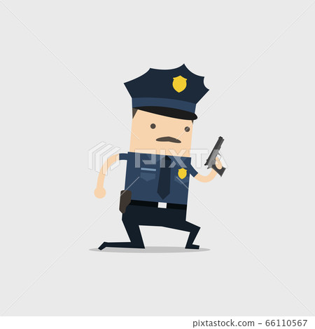 The police officer kneels on the floor and holding a gun. 66110567
