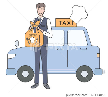 Young male taxi driver delivering food 66113056