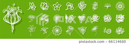 New flower icon set, simple style New flower icon set, simple style 66114680