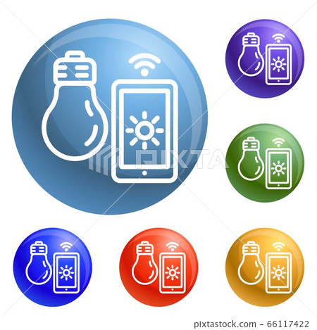 Smart bulb control icons set vector Smart bulb control icons set vector 66117422