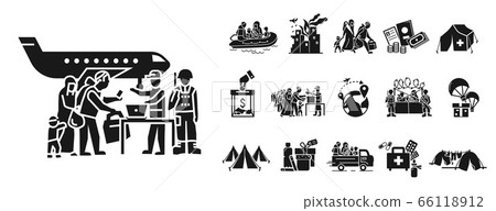 Migrant icon set, simple style Migrant icon set, simple style 66118912