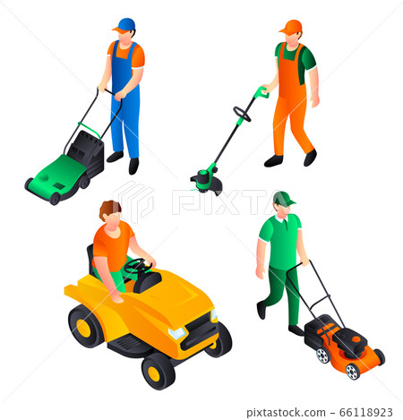 Lawnmower icon set, isometric style 66118923