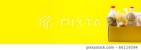 Food staples delivery or donation box concept 66119394