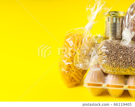 Food staples delivery or donation box concept Food staples delivery or donation box concept 66119405